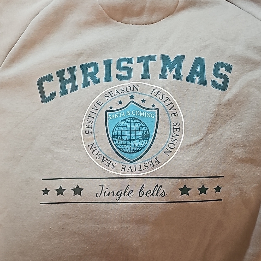 Denim & Flower Beige Christmas Crewneck Sweater, XL